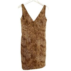 Jessica Howard Leopard Animal Print Shift Sheath Cocktail Dress Red Lining 10